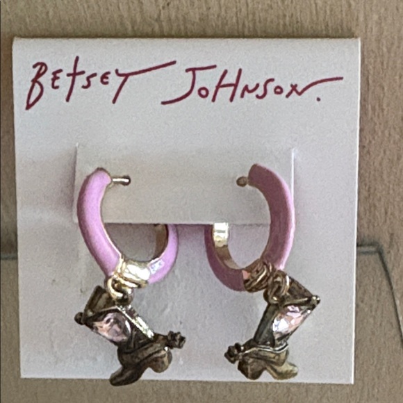 BETSEY JOHNSON PINK COWBOY BOOT EARRINGS/NEW - Picture 2 of 5